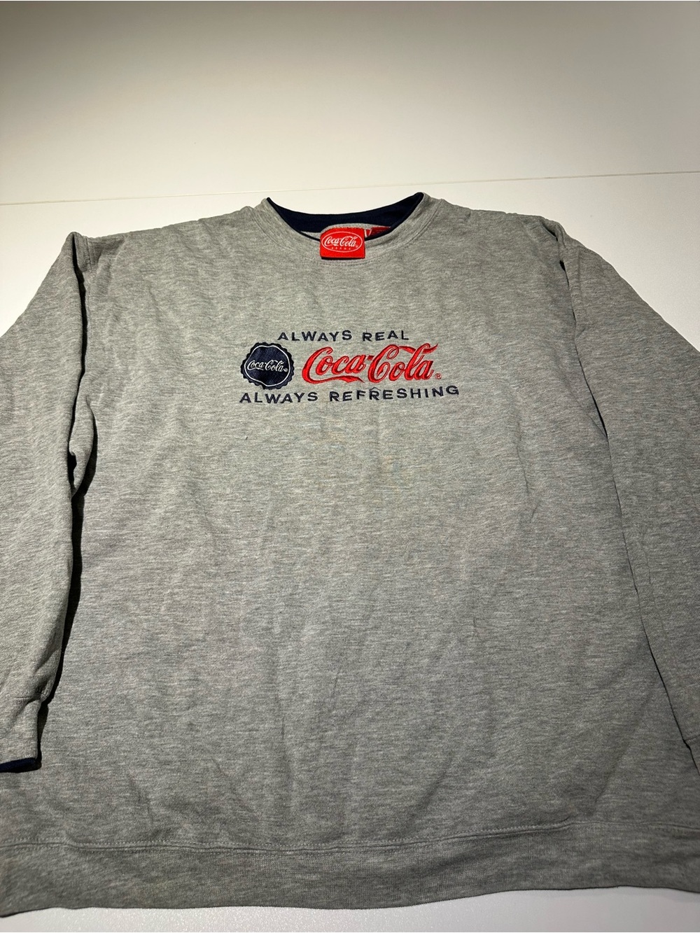 Coca Cola Men’s Grey Crewneck Sweatshirt - Always Real Logo